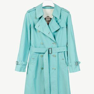 Burberry Turquoise Sateen Check-Undercollar Trench Coat